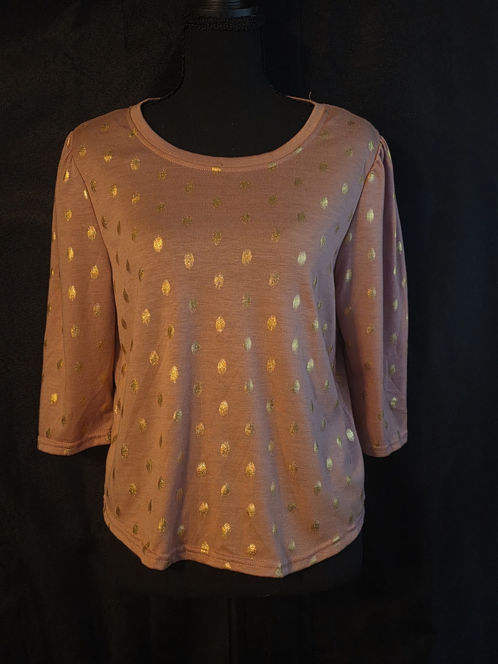 New Look Mauve Pink Gold Metallic Foil Polka Dot Top - Size PM